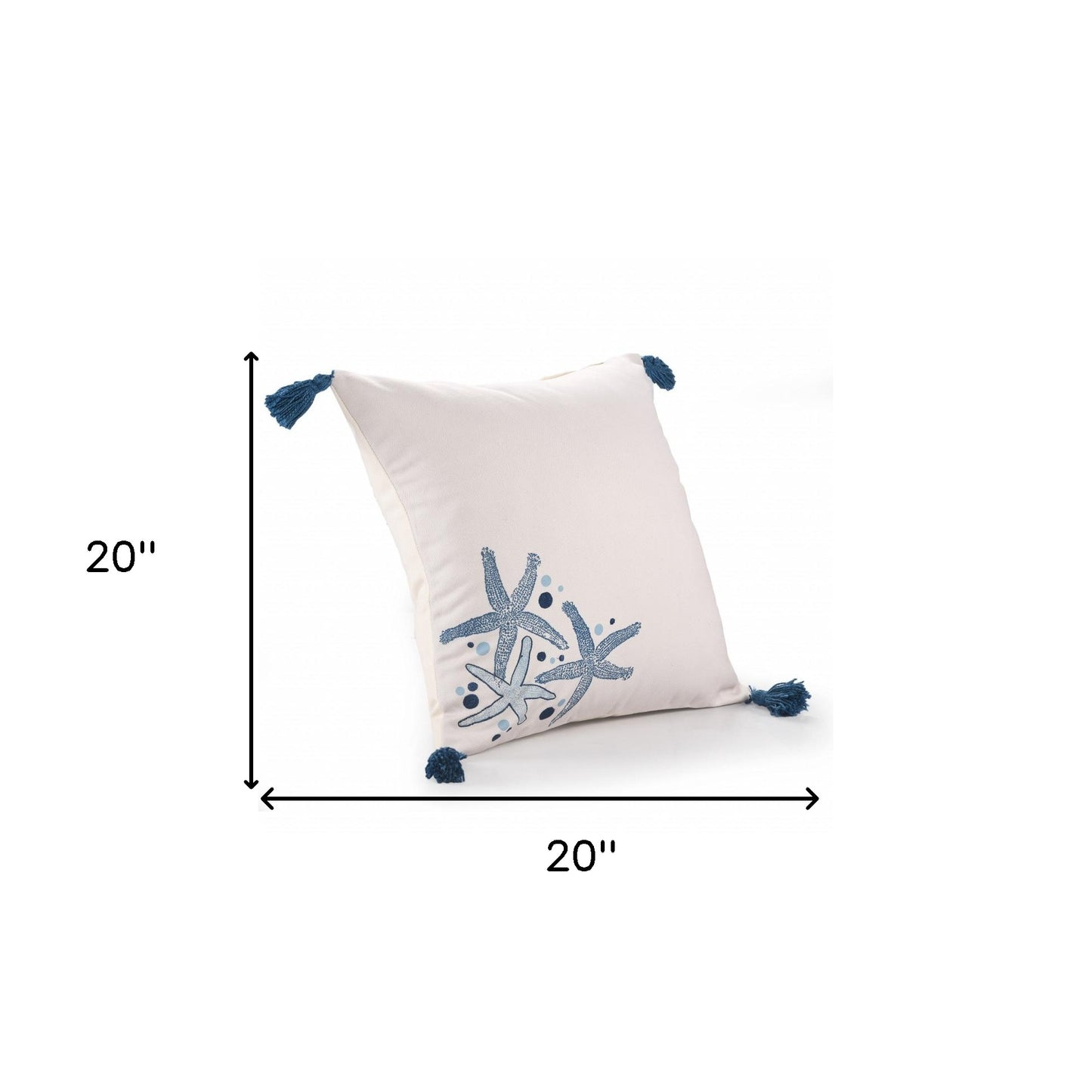 20" X 20" Blue And Off-White Fish Polyester Animal Print Zippered Pillow
