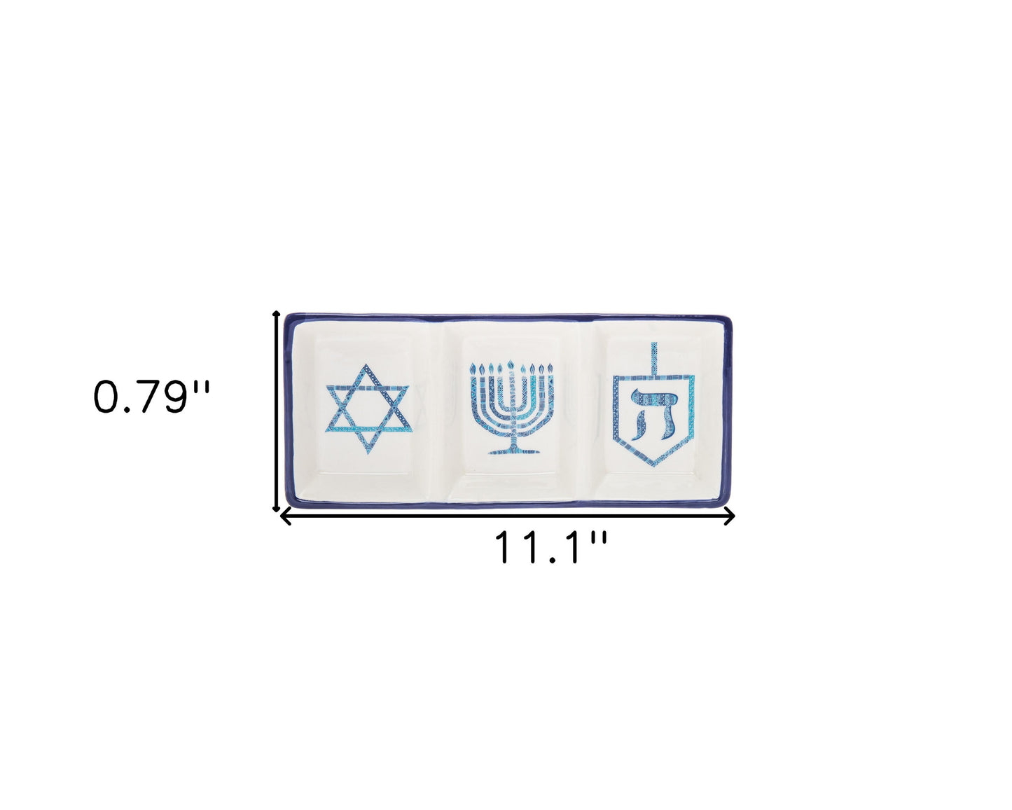 11" Blue and White Rectangular Bone China Hanukkah Serving Tray