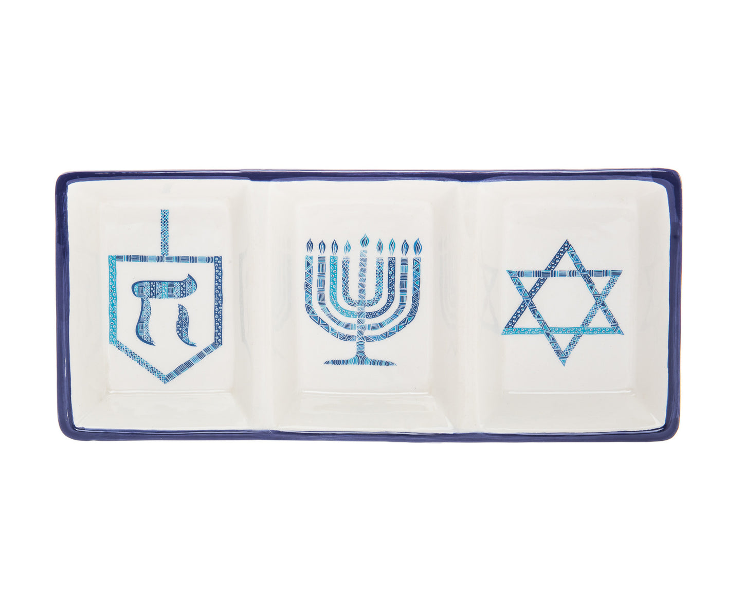 11" Blue and White Rectangular Bone China Hanukkah Serving Tray