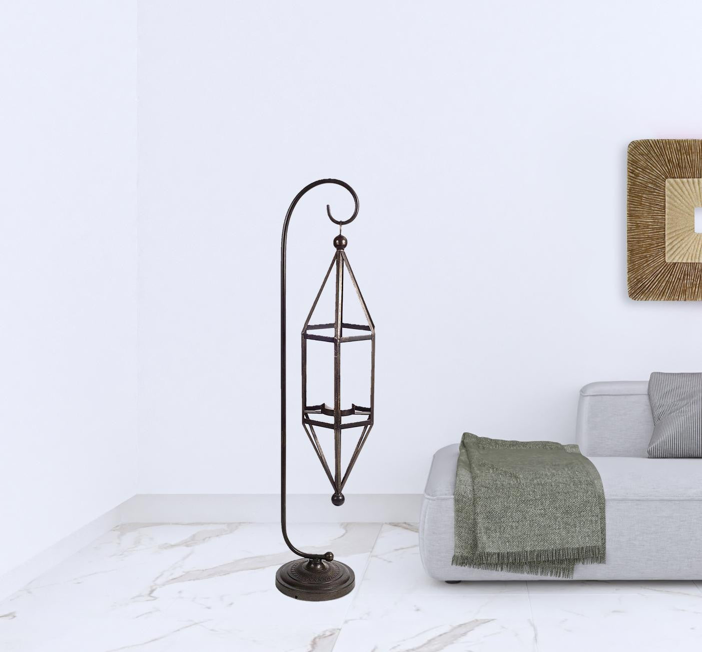 46" Brown Flameless Floor Lantern Candle Holder