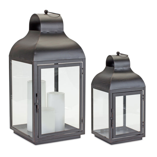 Set Of Two Black Flameless Floor Lantern Candle Holder