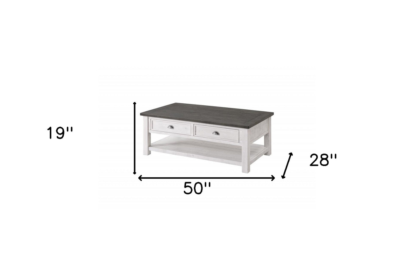 50" White And Gray Wood Distressed Coffee Table With Storage