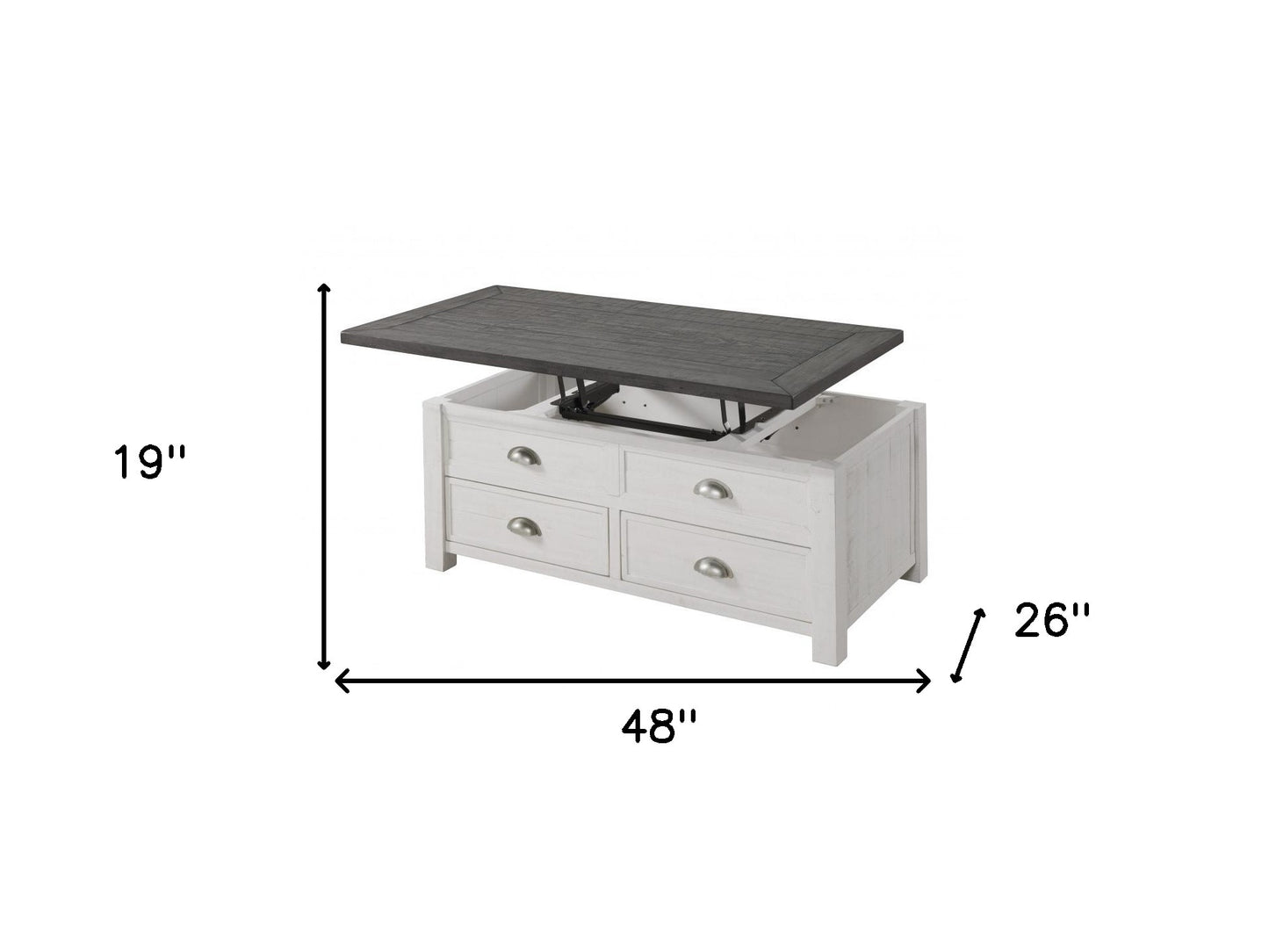 48" White And Grey Solid Wood Distressed Lift Top Coffee Table With Storage