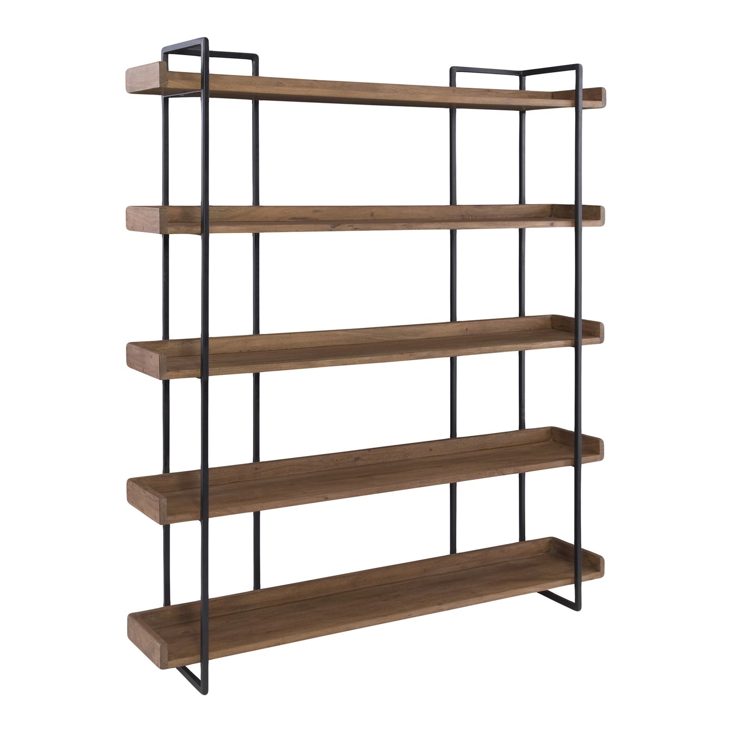 76" Light Brown Metal Five Tier Standard Bookcase