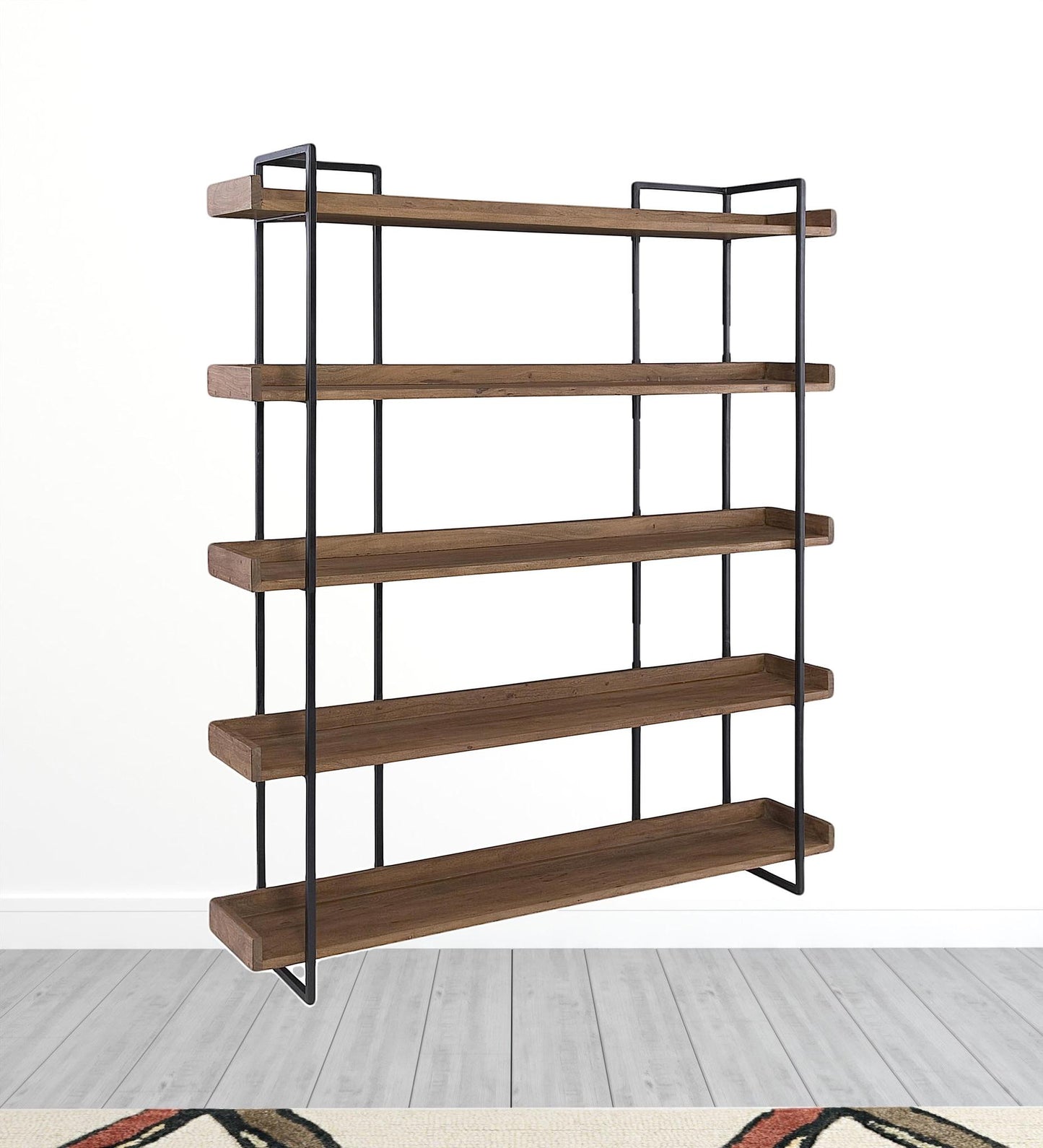 76" Light Brown Metal Five Tier Standard Bookcase