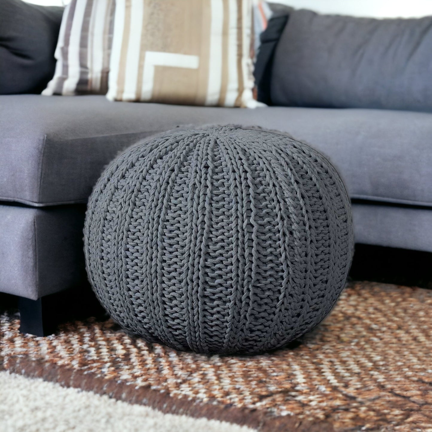 20" Blue 100% Cotton Ottoman