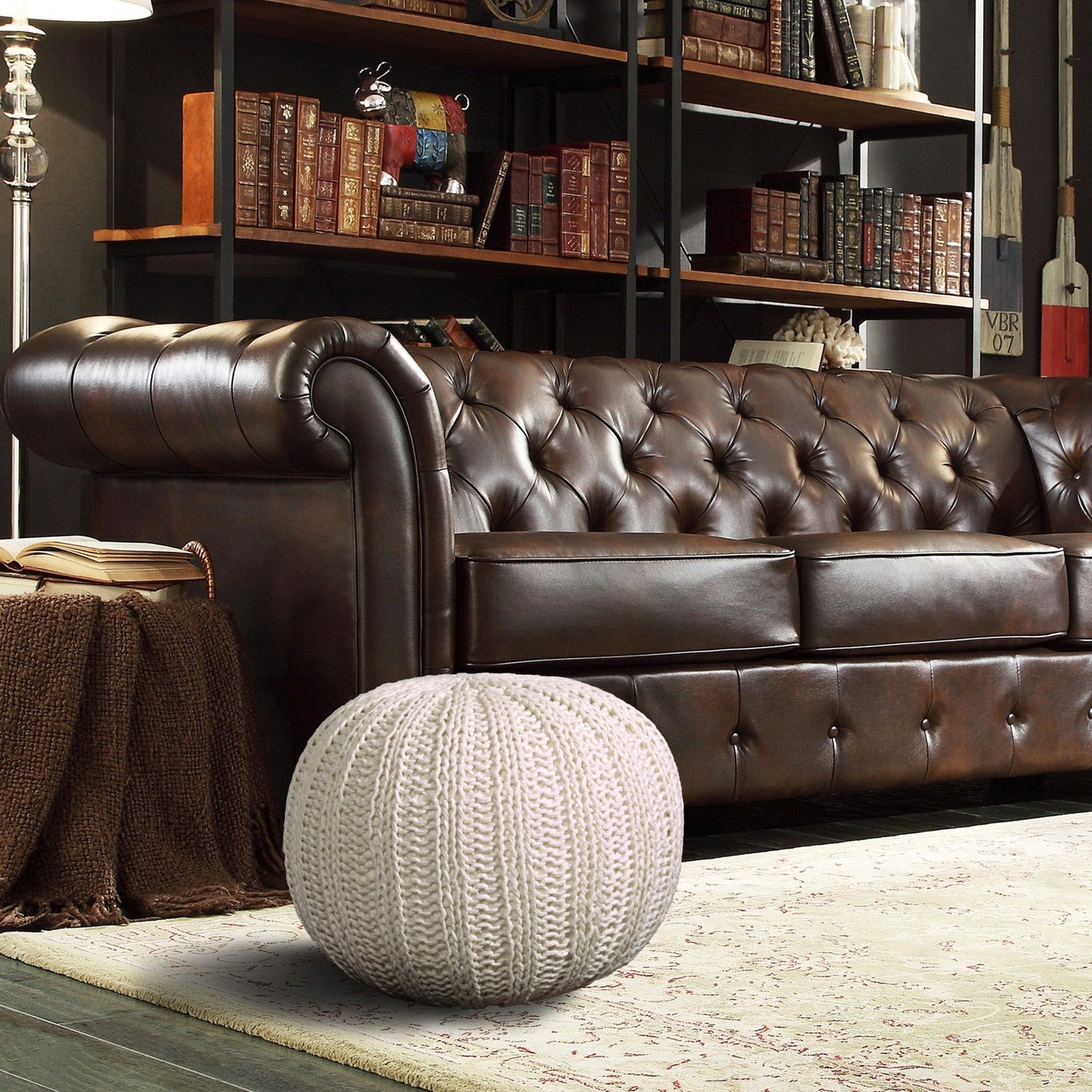 20" Blue 100% Cotton Ottoman