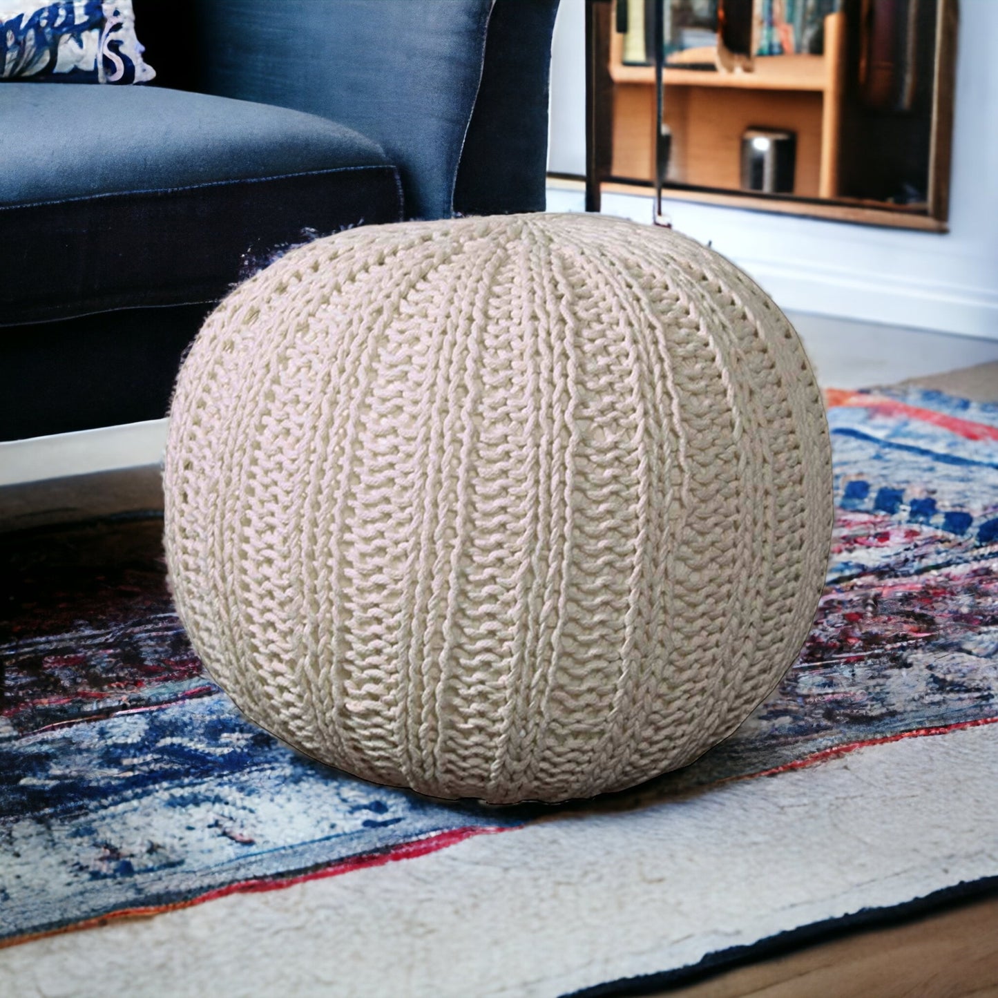 20" Blue 100% Cotton Ottoman