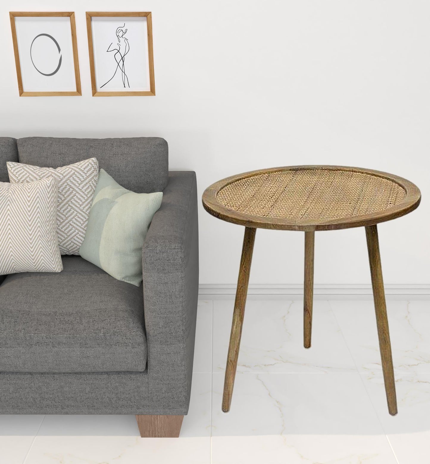Set Of Three 23" Brown Rattan Round End Tables