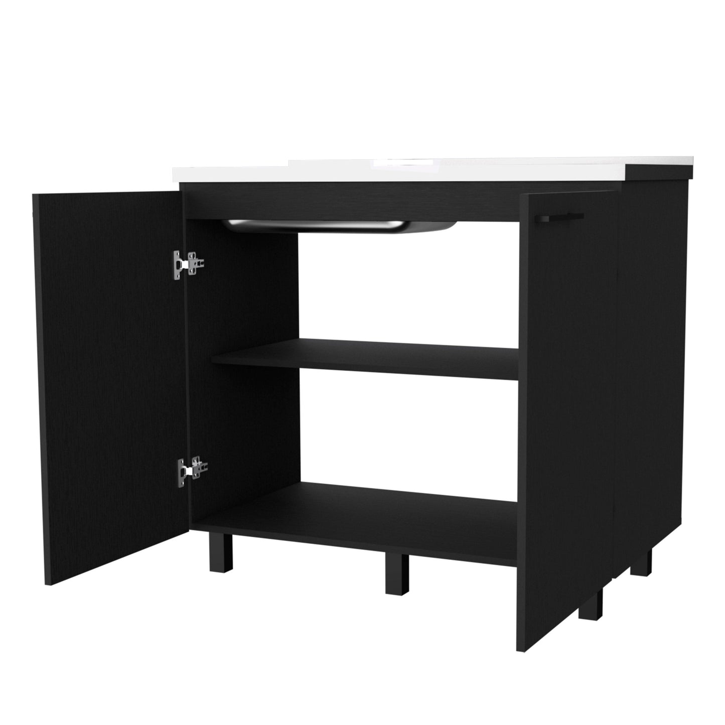 39" Black And Silver Accent Cabinet With One Shelf