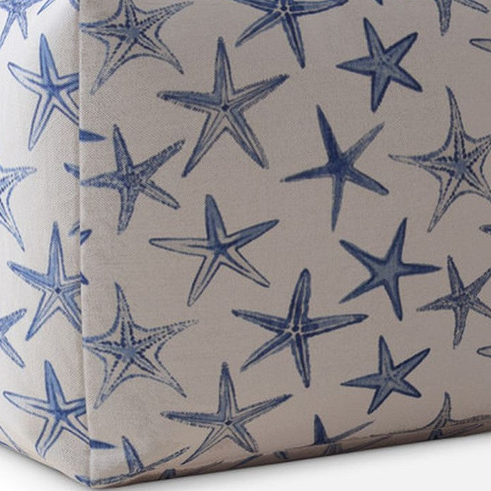 17" Blue And White Canvas Abstract Pouf Ottoman