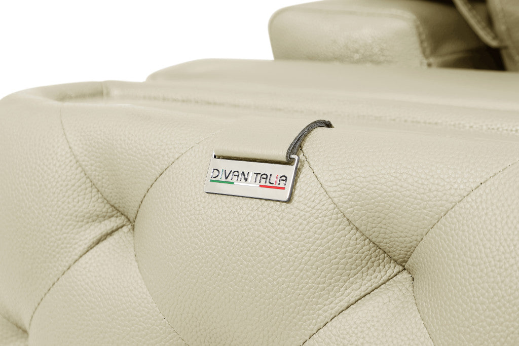 Three Piece Indoor Beige Italian Leather Six Person Seating Set