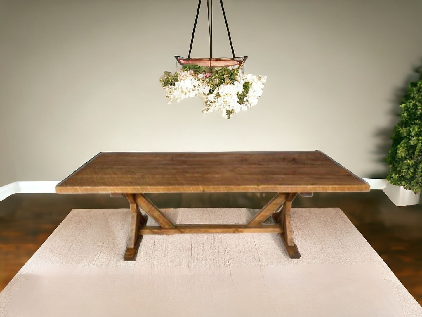 96" Brown Reclaimed Wood Trestle Base Dining Table
