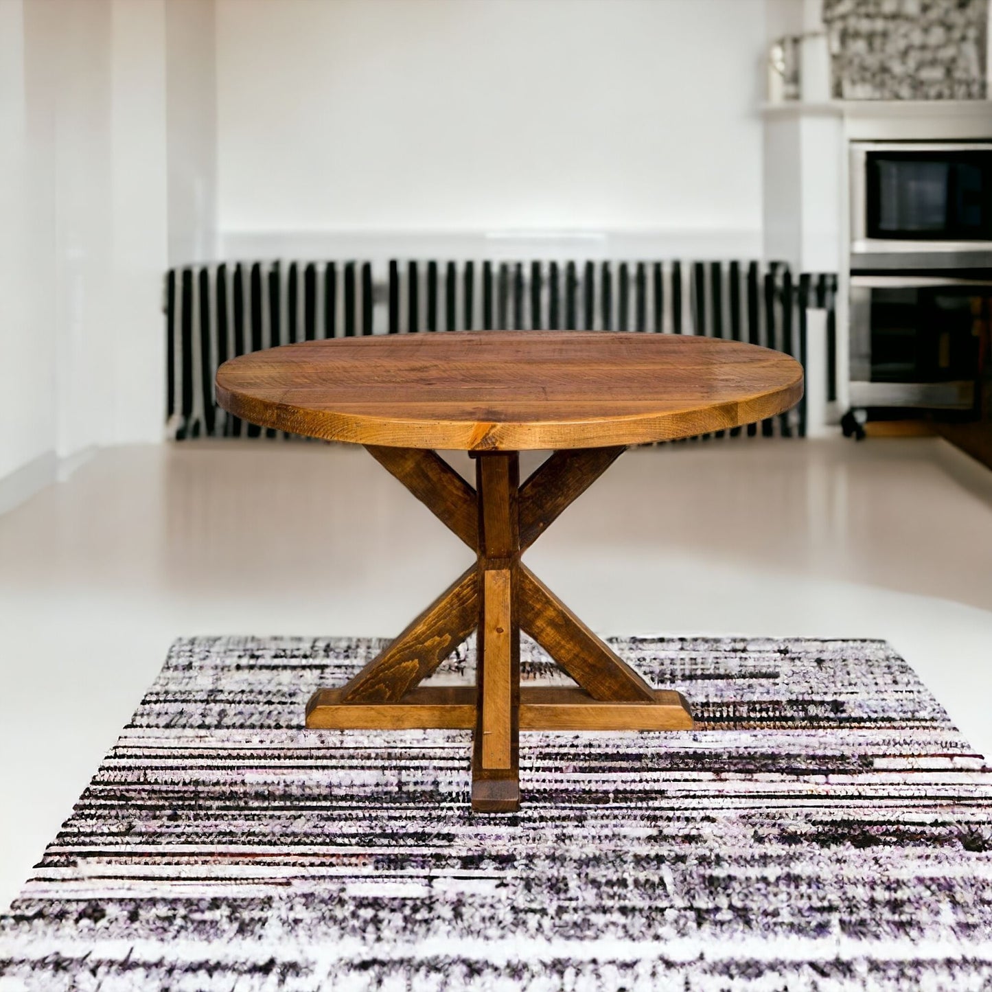 42" Brown Rounded Solid Wood Trestle Base Dining Table