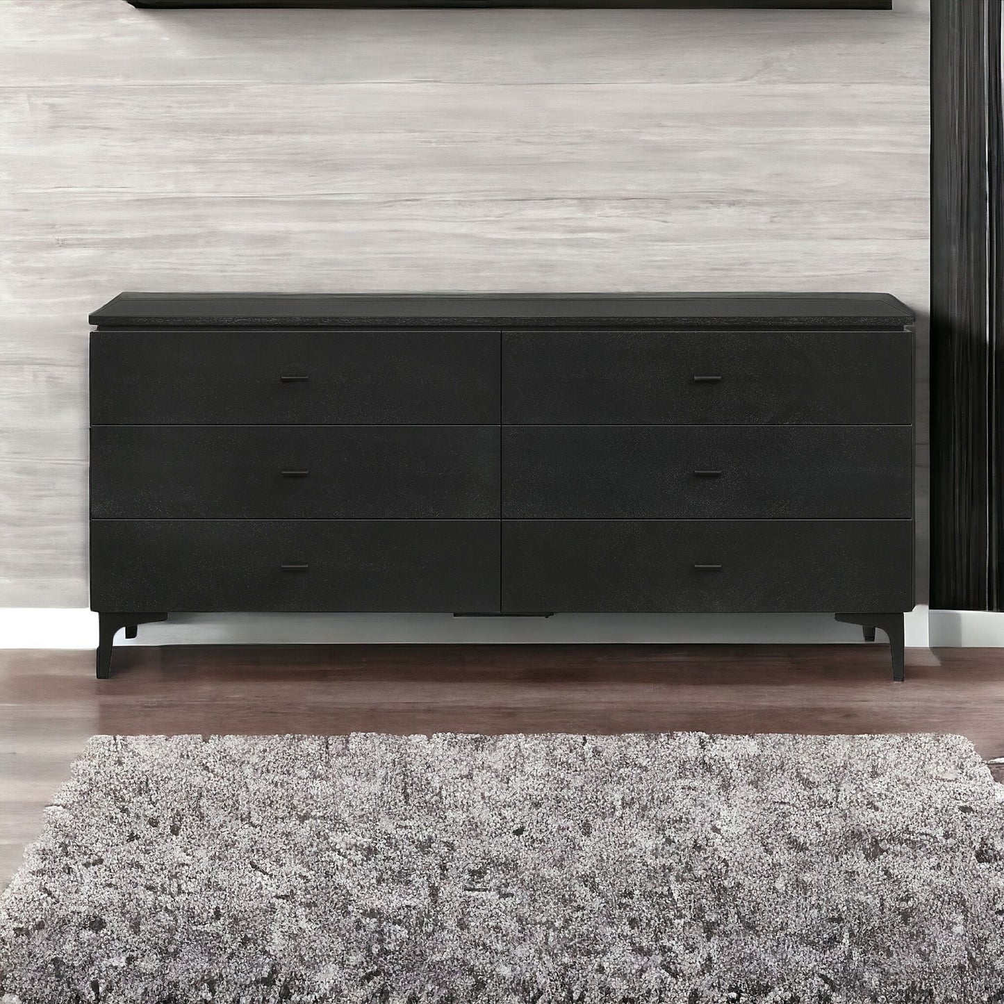 63" Black Six Drawer Double Dresser