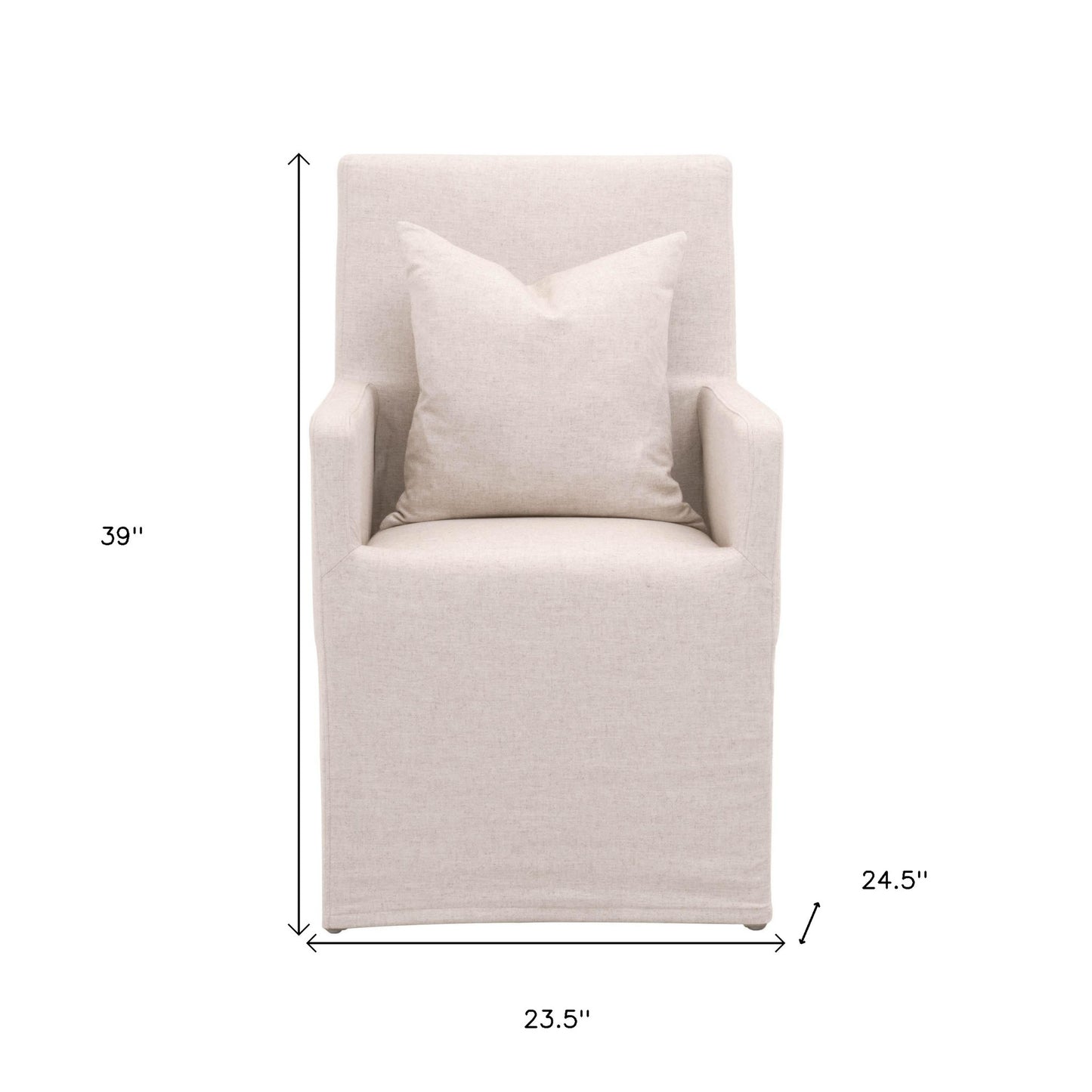 Wheat And Gray Slipcovered Upholstered Linen Arm chair