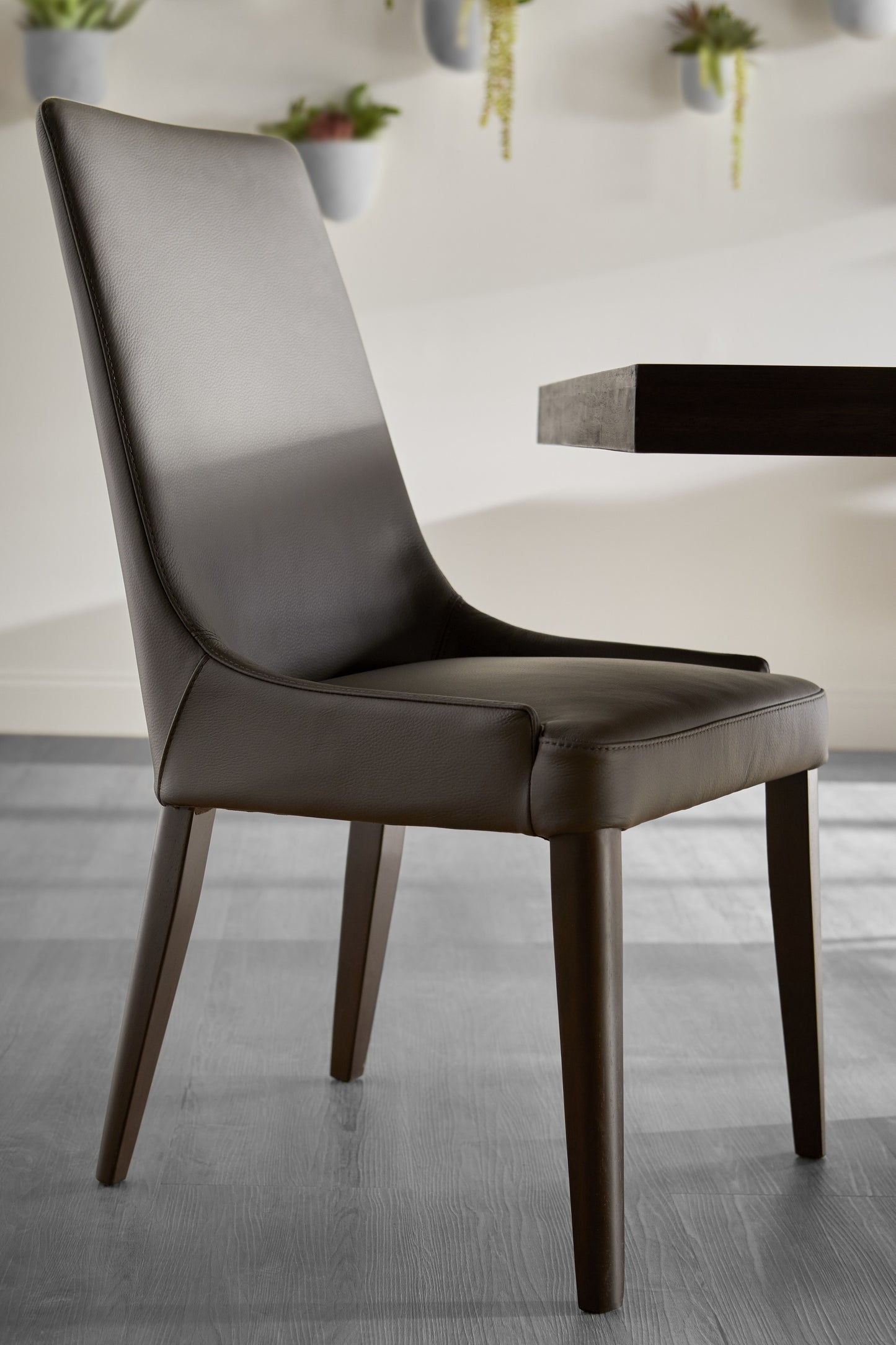 Set Of Two Umber Upholstered Faux leather Side Chairs