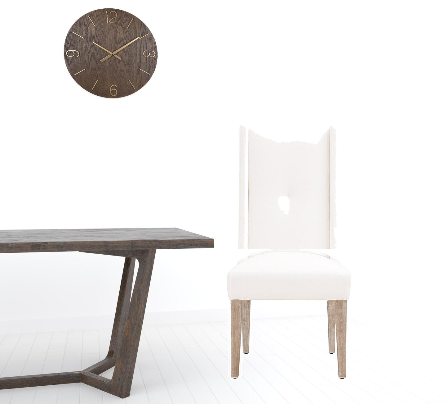 Set Of Two White And Brown Upholstered Polyester Side Chairs
