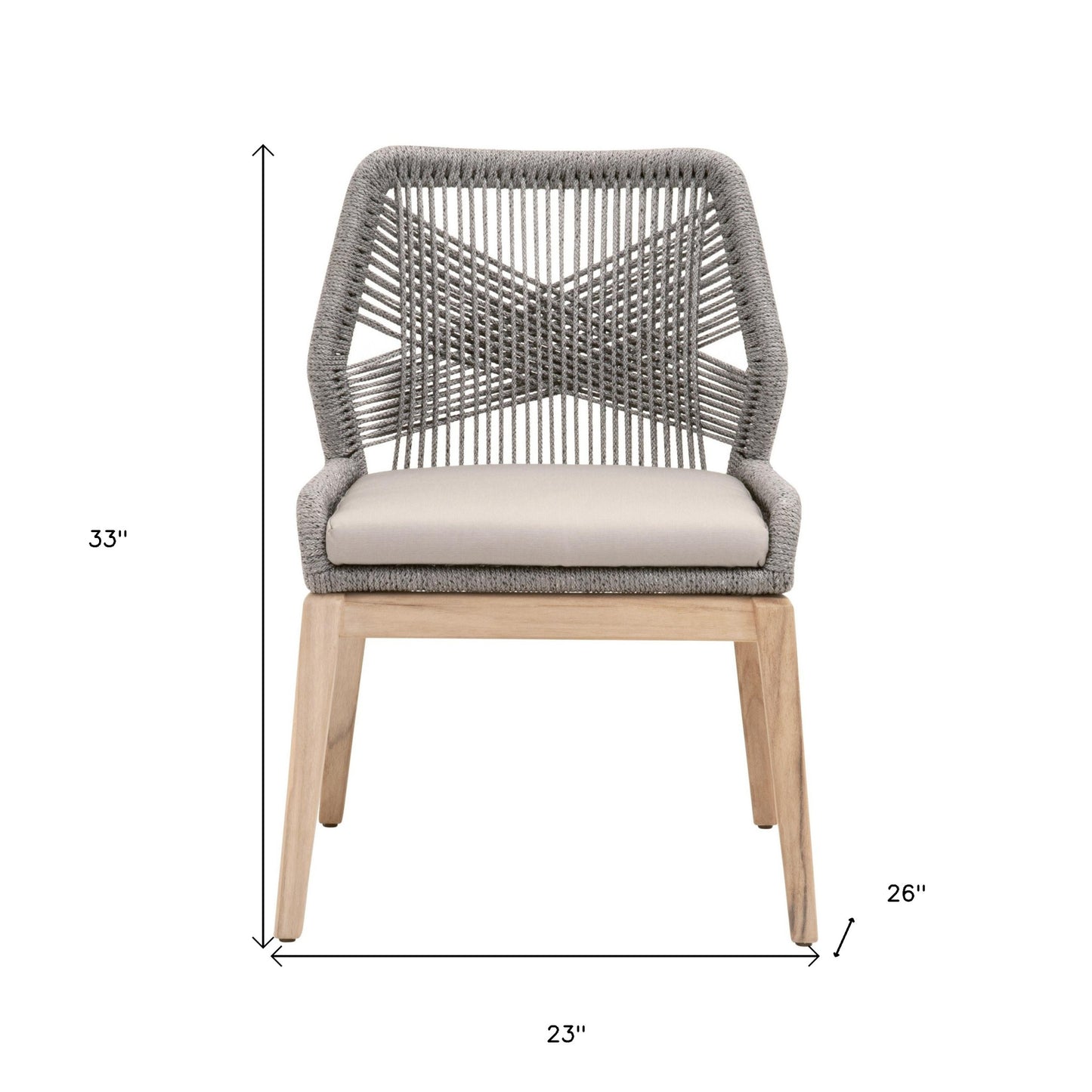 26" Set Of Two Platinum And Natural Solid Wood Dining Chair With Gray Cushion