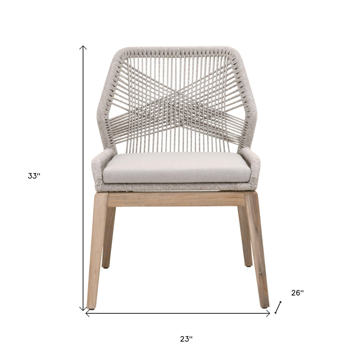 26" Set Of Two Taupe And Natural Solid Wood Dining Chair With Gray Cushion