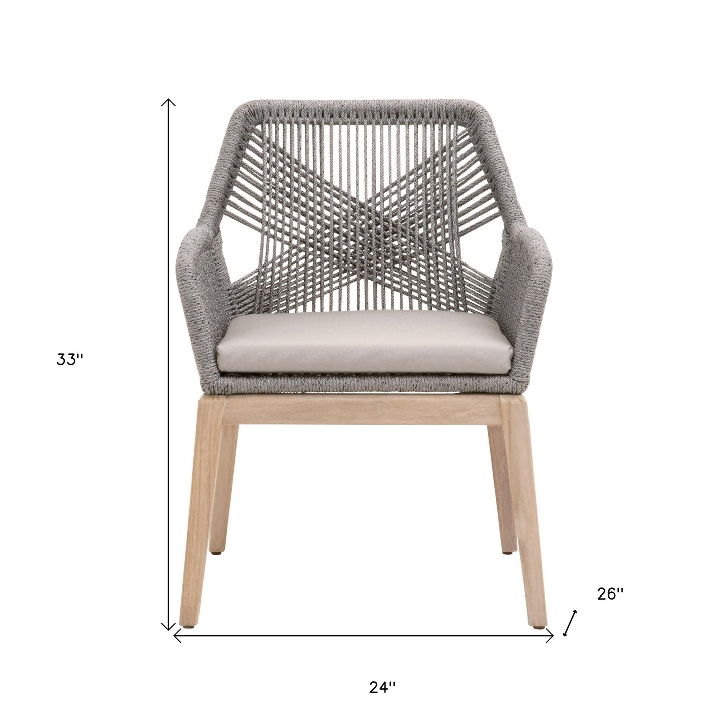 26" Set Of Two Platinum And Natural Solid Wood Dining Chair With Gray Cushion