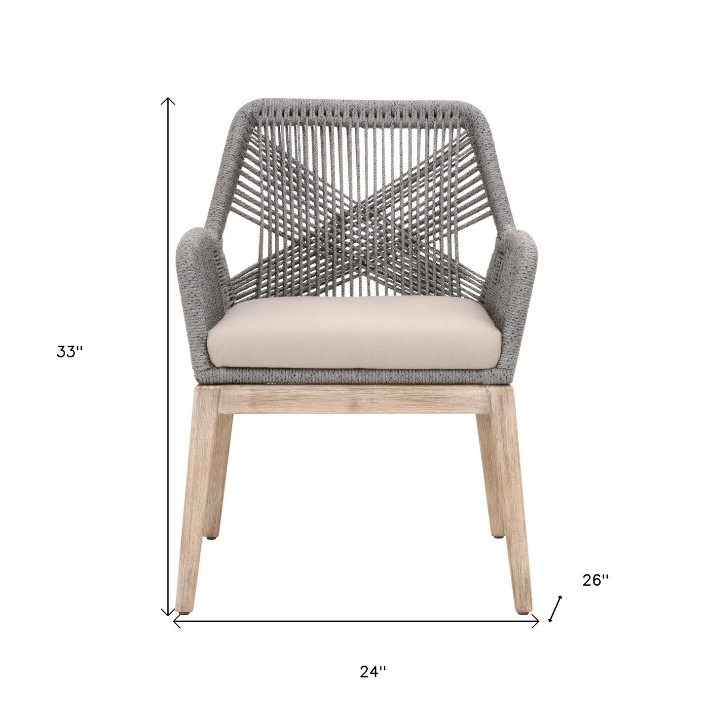 Set Of Two Light Gray And Brown Upholstered Polyester Arm Chairs