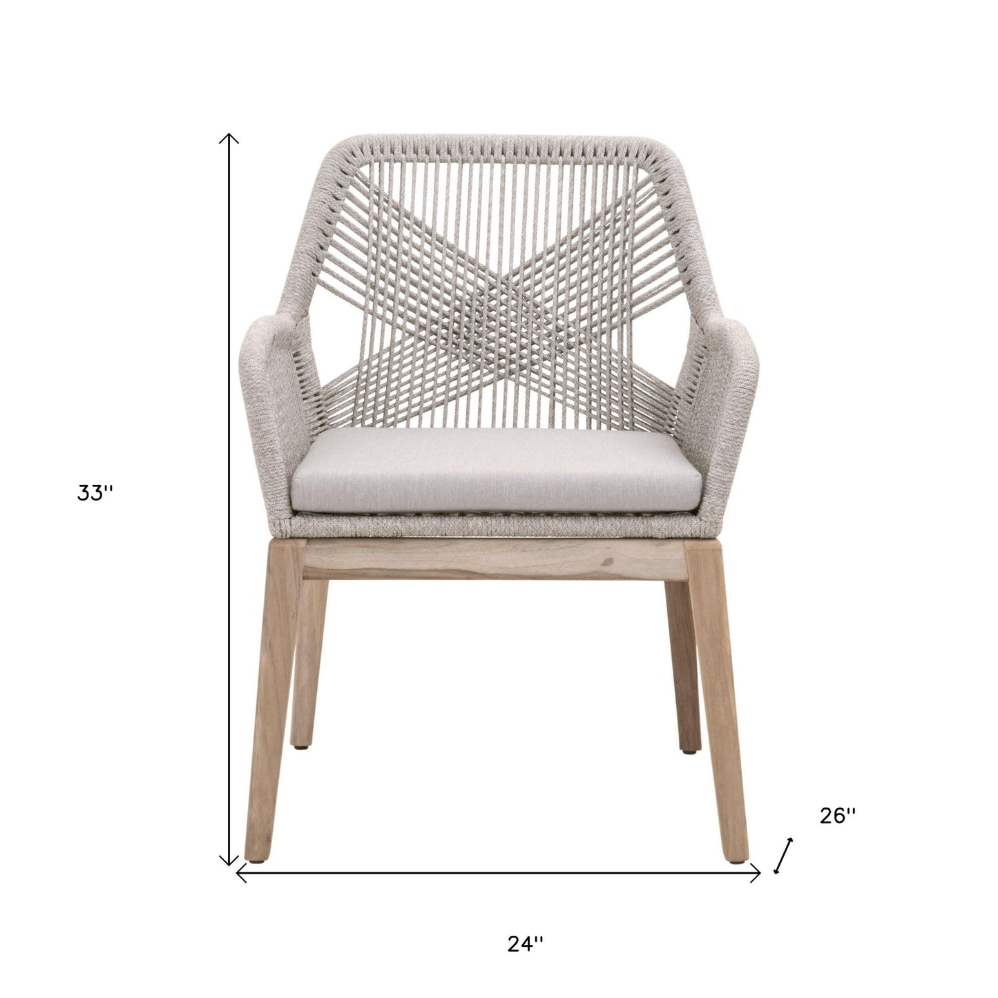 26" Set Of Two Taupe And Natural Solid Wood Dining Chair With Gray Cushion