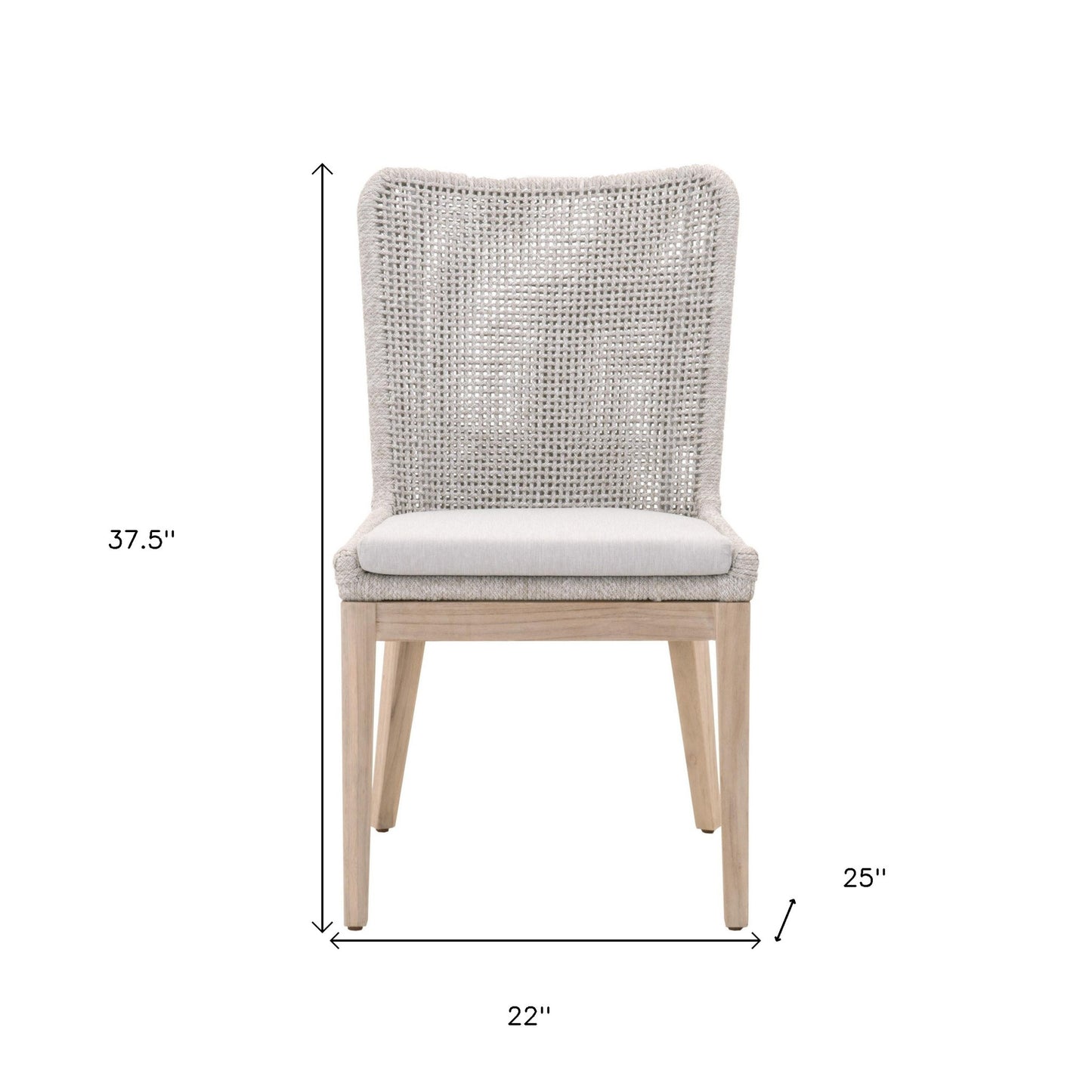 25" Set Of Two Taupe And Natural Solid Wood Dining Chair With Gray Cushion