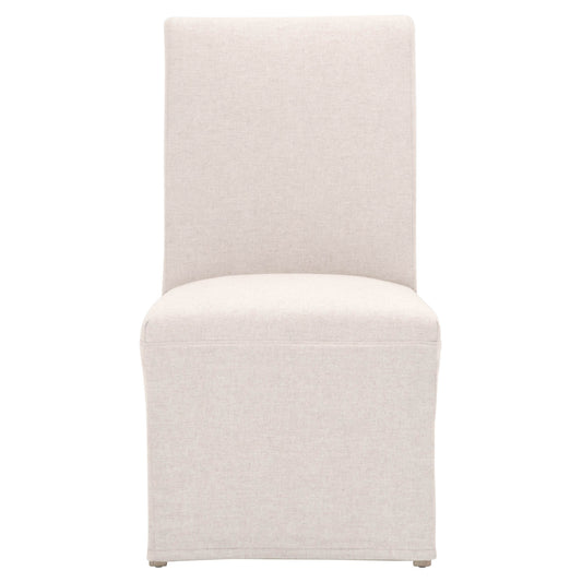 Set Of Two White And Brown Slipcovered Upholstered Linen Parsons Chairs