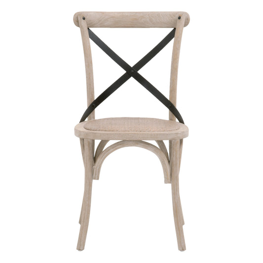 Set Of Two Tan And Brown Upholstered Cross Back Side Chairs