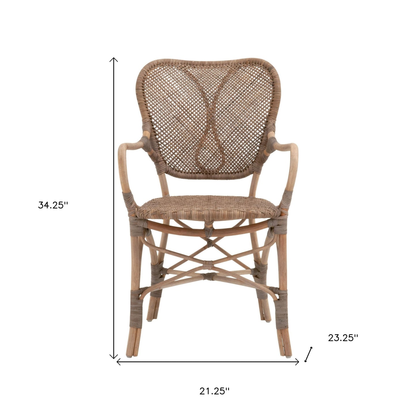 Brown Rattan Bentwood Back Arm chair