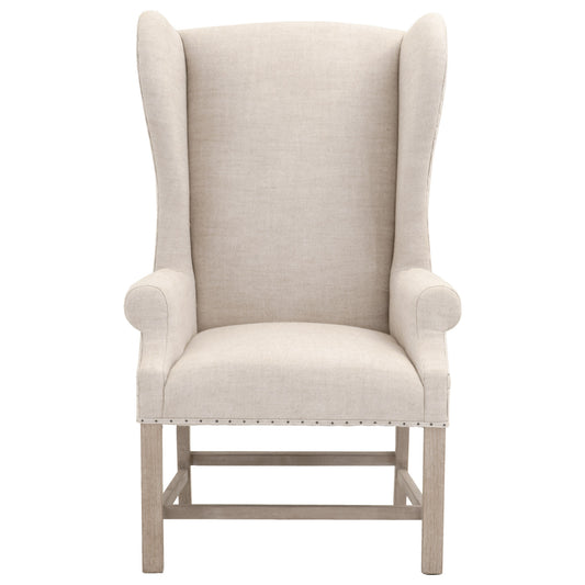 Bisque And Brown Upholstered Polyester Wing Back Arm chair