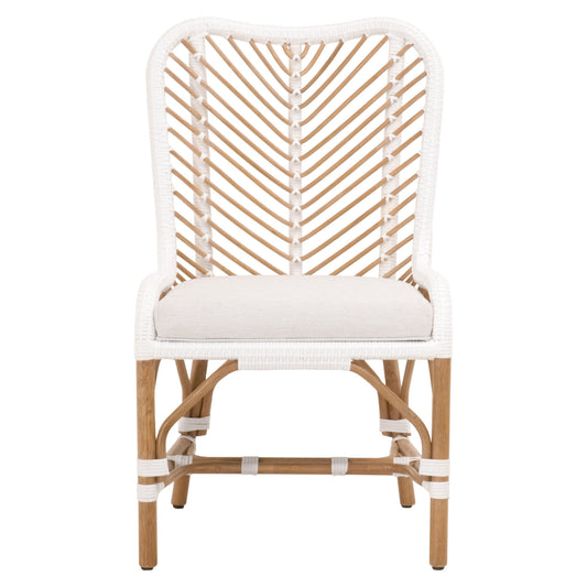Set Of Two White And Brown Upholstered Fabric Bentwood Back Side Chairs