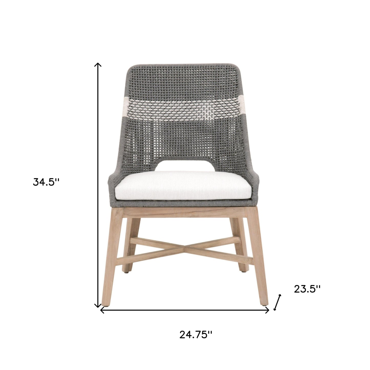 25" Set Of Two Gray And Natural Solid Wood Dining Chair With Light Gray Cushion