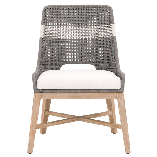 Set Of Two White And Brown Upholstered Fabric Side Chairs