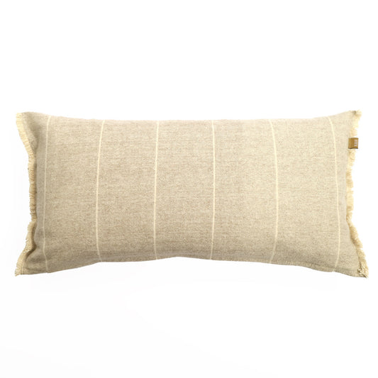 Set Of Two 12" x 24" Tan 100% Cotton Striped Zippered Pillow With Fringe