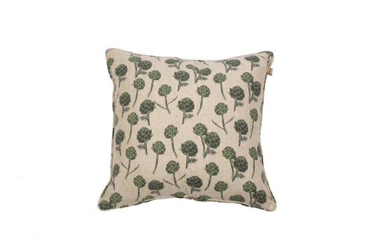 Set Of Two 18" x 18" Beige and Green 100% Cotton Artichoke Zippered Pillows