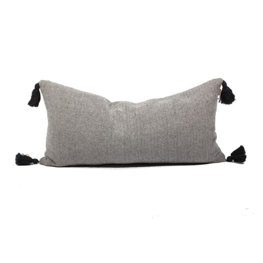 Set Of Two 12" x 24" Dark Slate Gray 100% Cotton Herringbone Pillows With Tassels