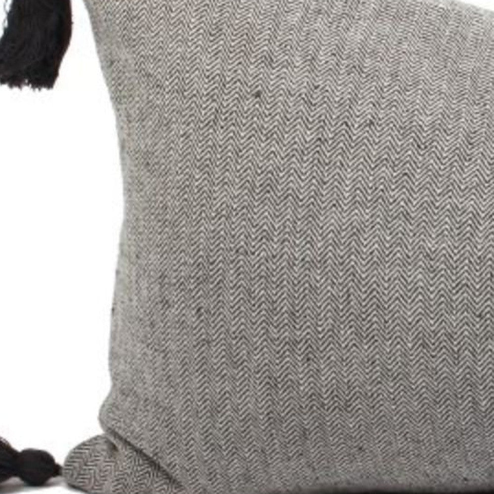 Set Of Two 12" x 24" Dark Slate Gray 100% Cotton Herringbone Pillows With Tassels