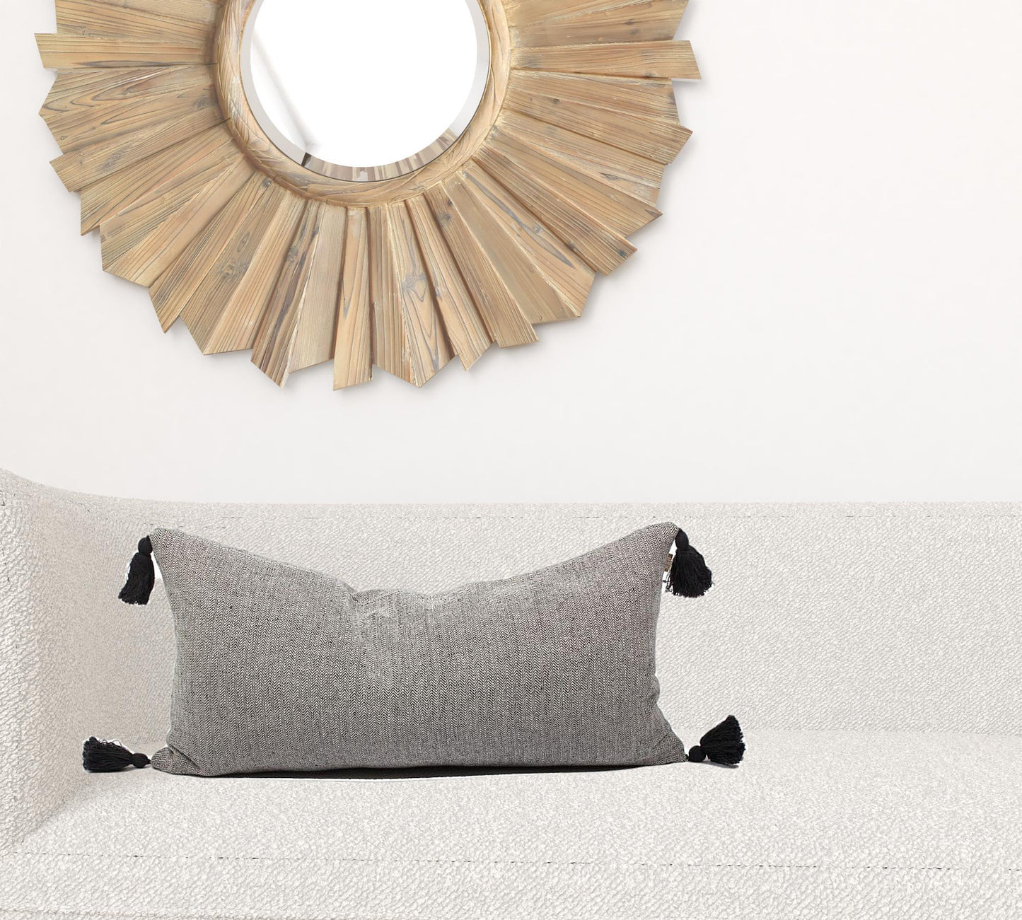 Set Of Two 12" x 24" Dark Slate Gray 100% Cotton Herringbone Pillows With Tassels