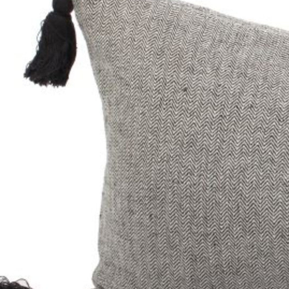 Set Of Two 16" x 35" Dark Slate Gray 100% Cotton Herringbone Pillows With Tassels