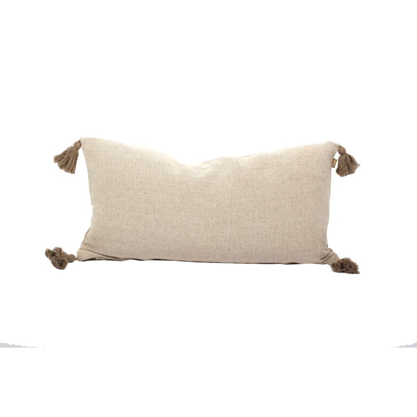 Set Of Two 16" x 35" Taupe 100% Cotton Herringbone Pillows With Tassels