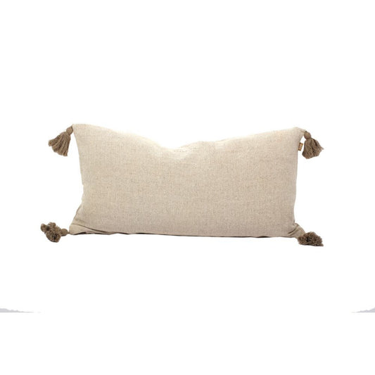 Set Of Two 16" x 35" Taupe 100% Cotton Herringbone Pillows With Tassels