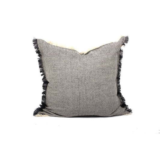 Set Of Two 24" x 24" Dark Slate Gray 100% Cotton Herringbone Pillows With Fringe