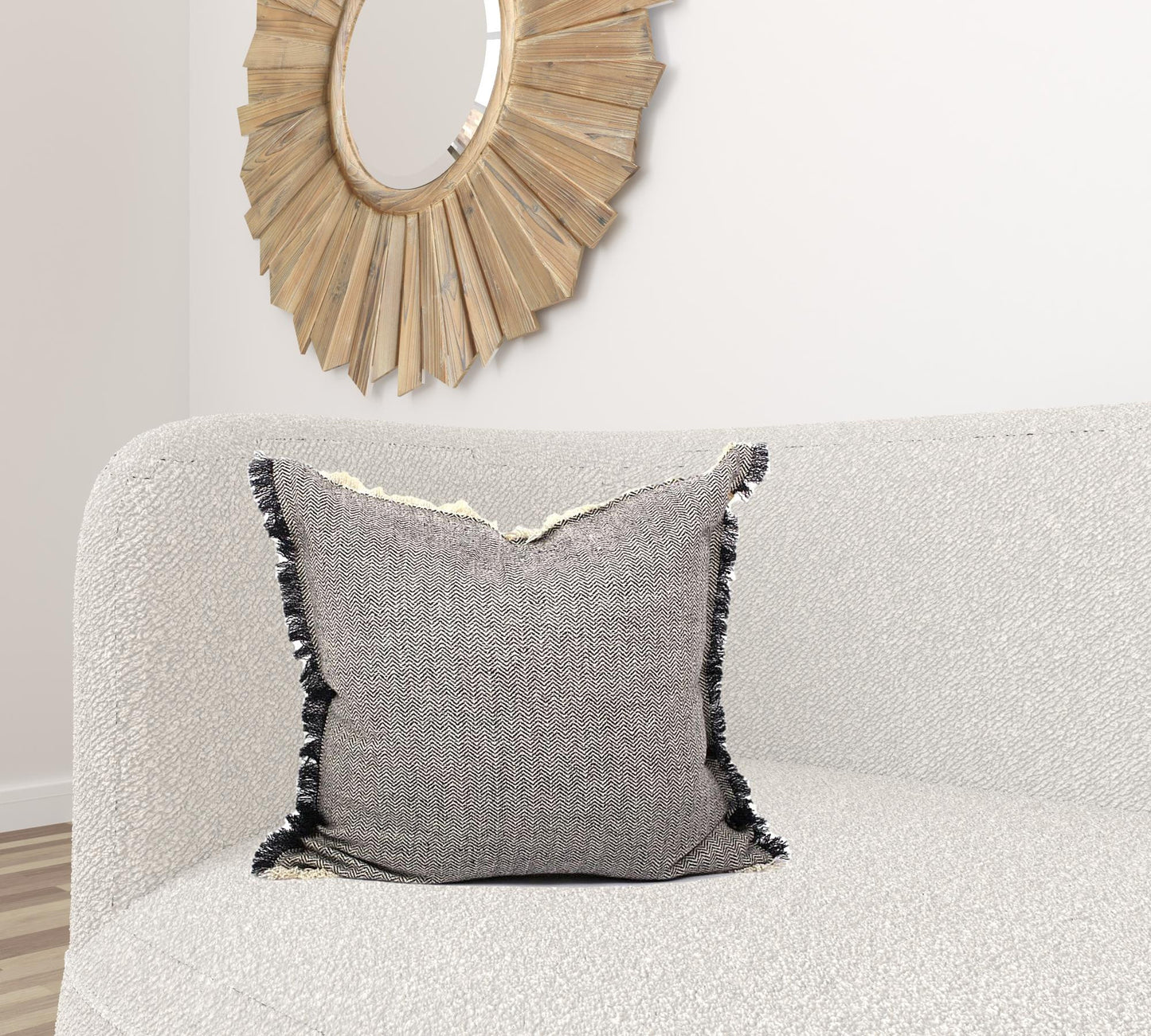 Set Of Two 24" x 24" Dark Slate Gray 100% Cotton Herringbone Pillows With Fringe