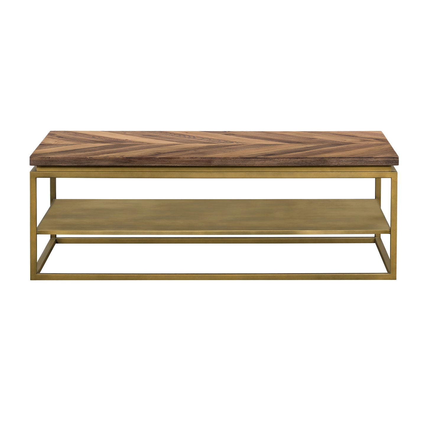 46" Brown And Brass Concrete And Brass Coffee Table With Shelf