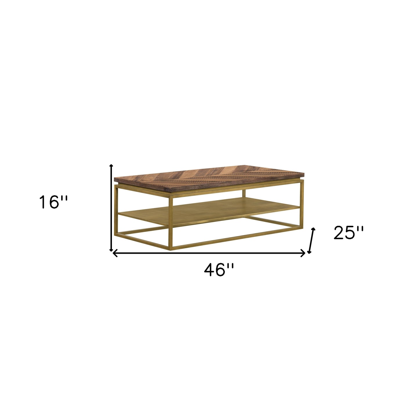 46" Brown And Brass Concrete And Brass Coffee Table With Shelf