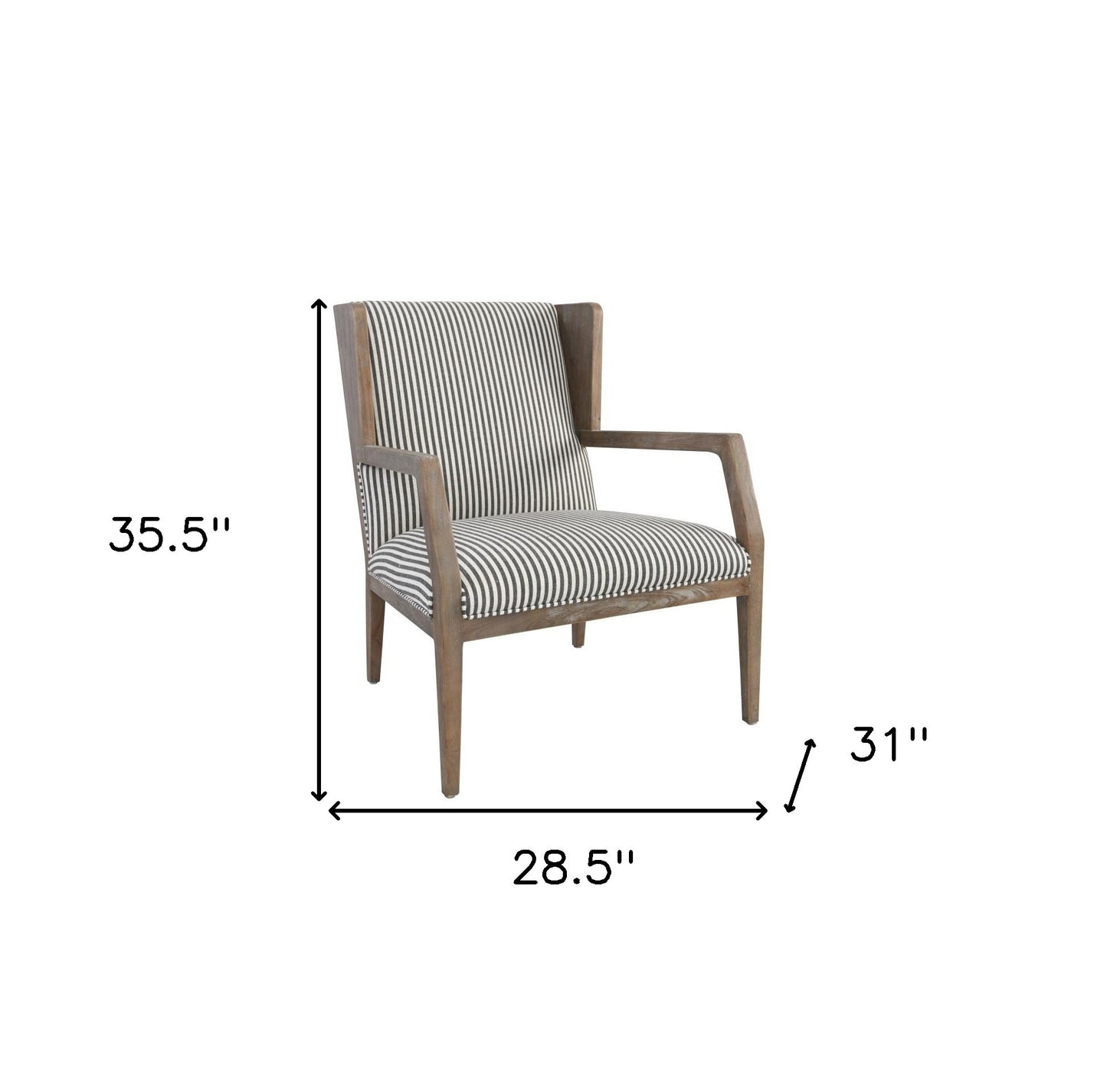 29" Gray and Cream Linen Blend Ticking Stripe Wingback Chair