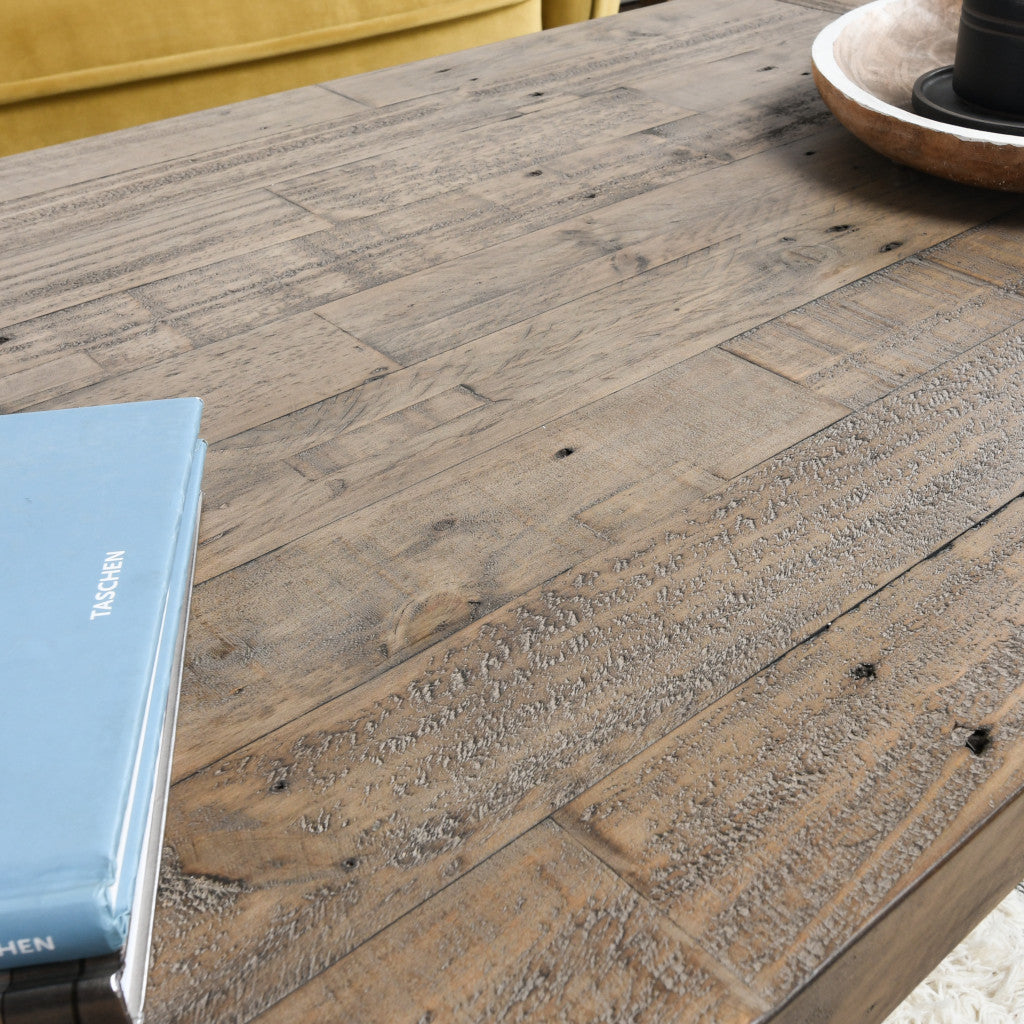 55" Brown Solid Wood Distressed Coffee Table