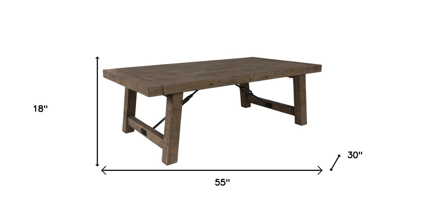 55" Brown Solid Wood Distressed Coffee Table